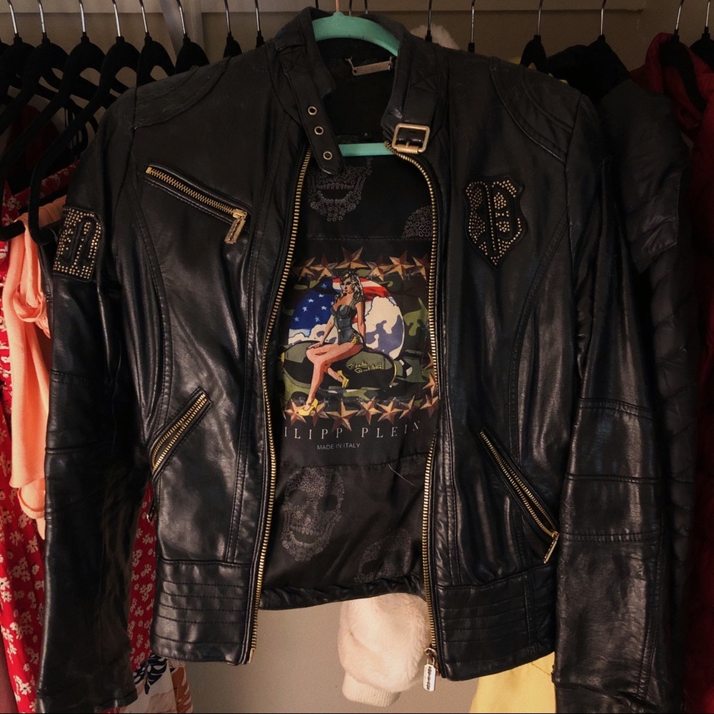 Black Philipp Plein Skull Leather Jacket
